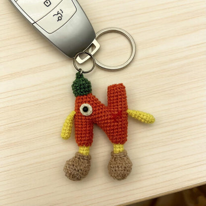 Artisan wool knit letter N charm figurine, keyring trinket, sack adornment, paired monogram key dangling piece, Yuletide tote embellishment