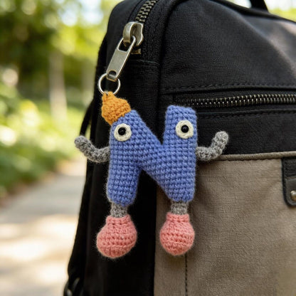 Artisan woven capital N charm, key suspend trinket, rucksack ornamental accents, personalized initial adornment, Yuletide pack embellishment
