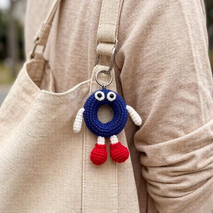 Artisan woven capital O charm, key suspend trinket, rucksack ornamental accents, personalized initial adornment, Yuletide pack embellishment