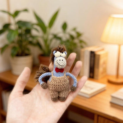 Artisan knit miniature equine sculpted pieces, gathering memorabilia, hobbyist display statues, juvenile mementos, Yuletide desk adornments