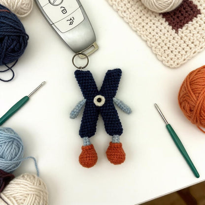 Artisan knit oversized capital X charm, sack adornments, keyring dangling trinkets, romantic pair mementos, Yuletide carry embellishments
