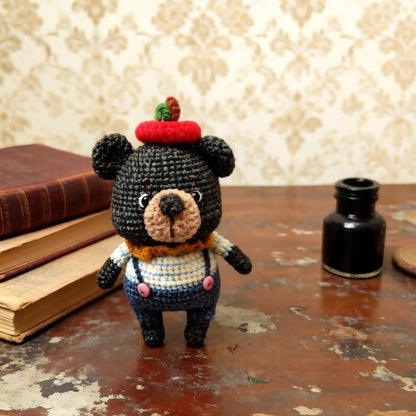 Artisan woven black bear sculpted pieces, tabletop souvenir trinkets, hobbyist display adornments, Yuletide household accents