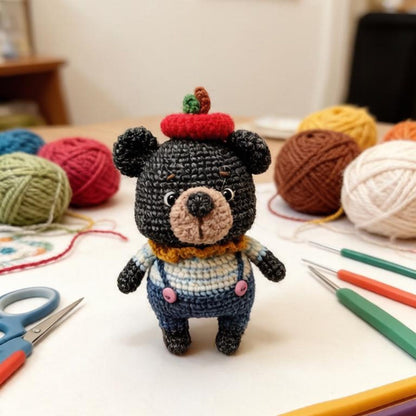 Artisan woven black bear sculpted pieces, tabletop souvenir trinkets, hobbyist display adornments, Yuletide household accents