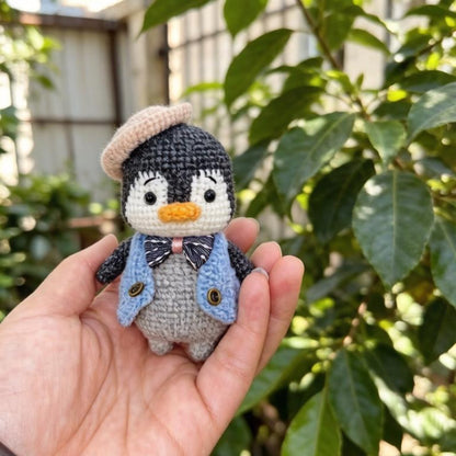 Artisan woven penguin sculpted pieces, imaginative desk souvenir trinkets, indoor ornamental accents, Yuletide table embellishments