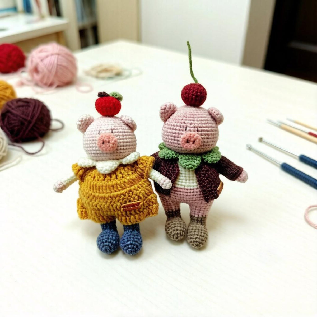 Artisan knit piglet sculpted pieces, Valentine mementos, household ornamental trinkets, enthusiast display statues, Yuletide room accents
