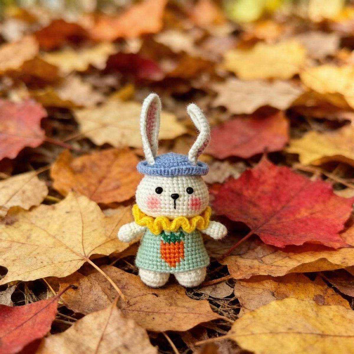Artisan knit hare sculpted pieces, handcrafted tabletop ornamental trinkets, hobbyist display statues, Yuletide room embellishments
