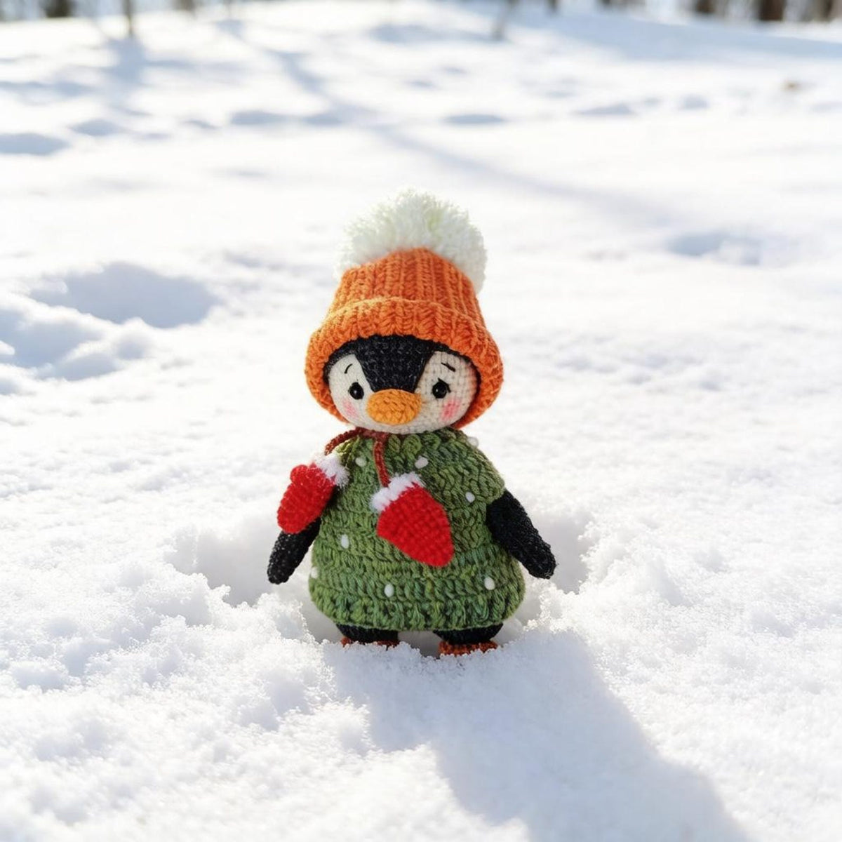 Hand Knit Winter Penguin Figurines Desktop Embellishments Vintage Curios Toddler Tokens Gathering Surprises Christmas Holiday Trinkets