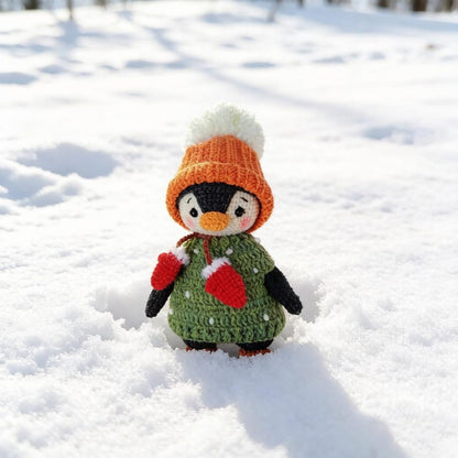 Hand Knit Winter Penguin Figurines Desktop Embellishments Vintage Curios Toddler Tokens Gathering Surprises Christmas Holiday Trinkets