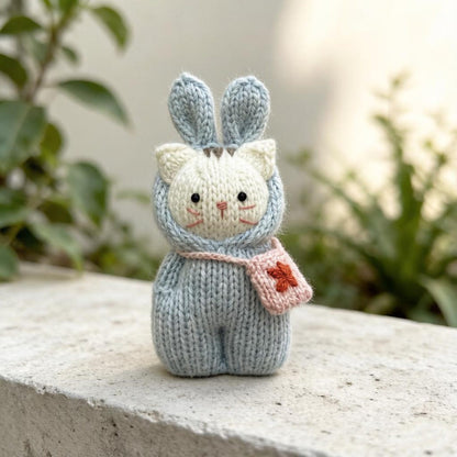 Artisan knit feline figurine, indoor ornamental wares, purse‑hung trinkets, table‑top showcase sculpture, Yuletide household adornment