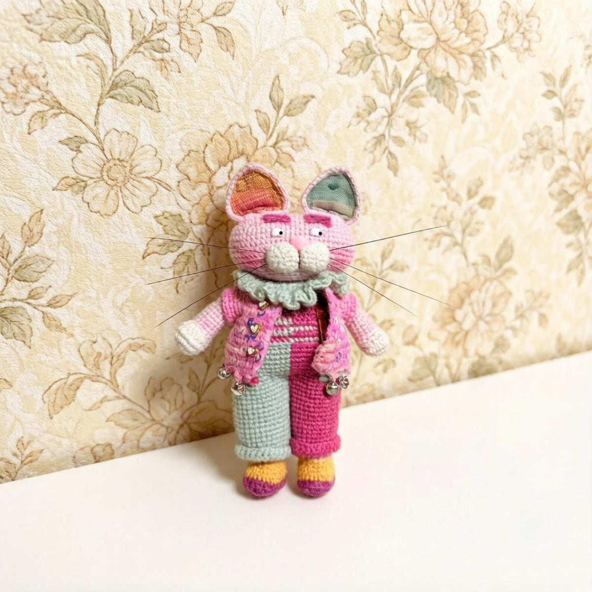 Artisan knit feline sculpted pieces, household adornments, juvenile token hobbyist display figurines sweetheart memento Yuletide indoor trim