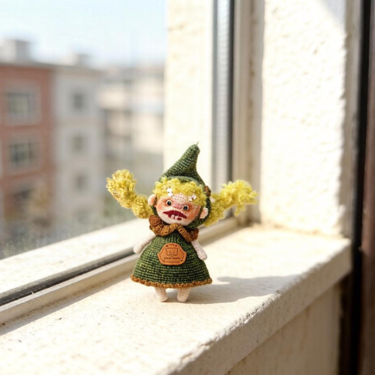 Artisan knit sprite figurines, hobbyist curator treasure, imaginative juvenile token, hanging souvenir, Yuletide display adornment