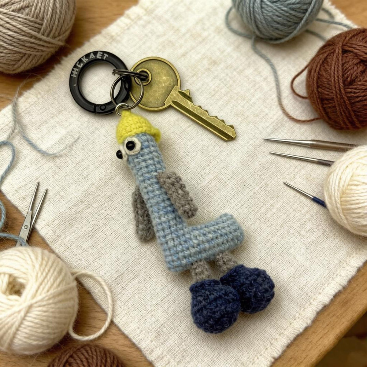 Artisan wool knit letter L charm figurine, keyring trinket, sack adornment, paired monogram key dangling piece, Yuletide tote embellishment