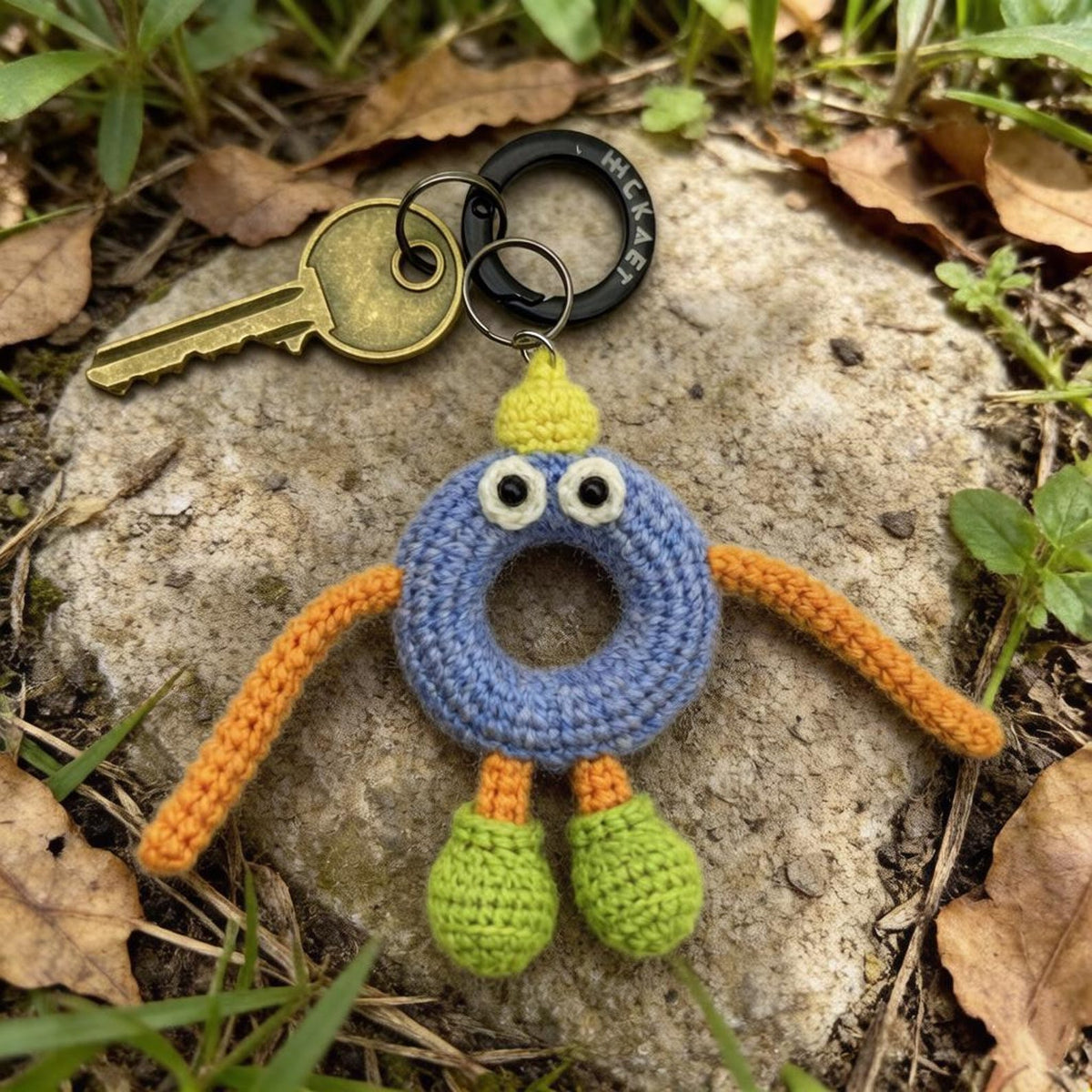 Artisan wool knit letter O charm figurine, keyring trinket, sack adornment, paired monogram key dangling piece, Yuletide tote embellishment