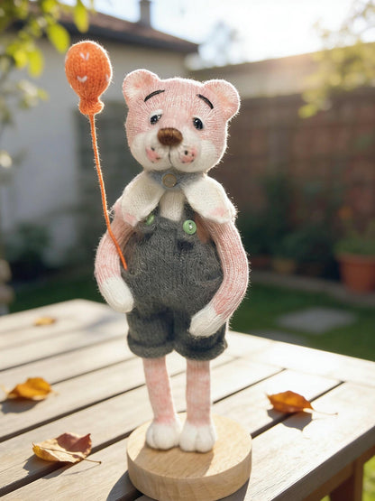 Artisan blush feline sculpted figure infant gathering memento hobbyist display statuette yearly milestone token Yuletide nursery adornment