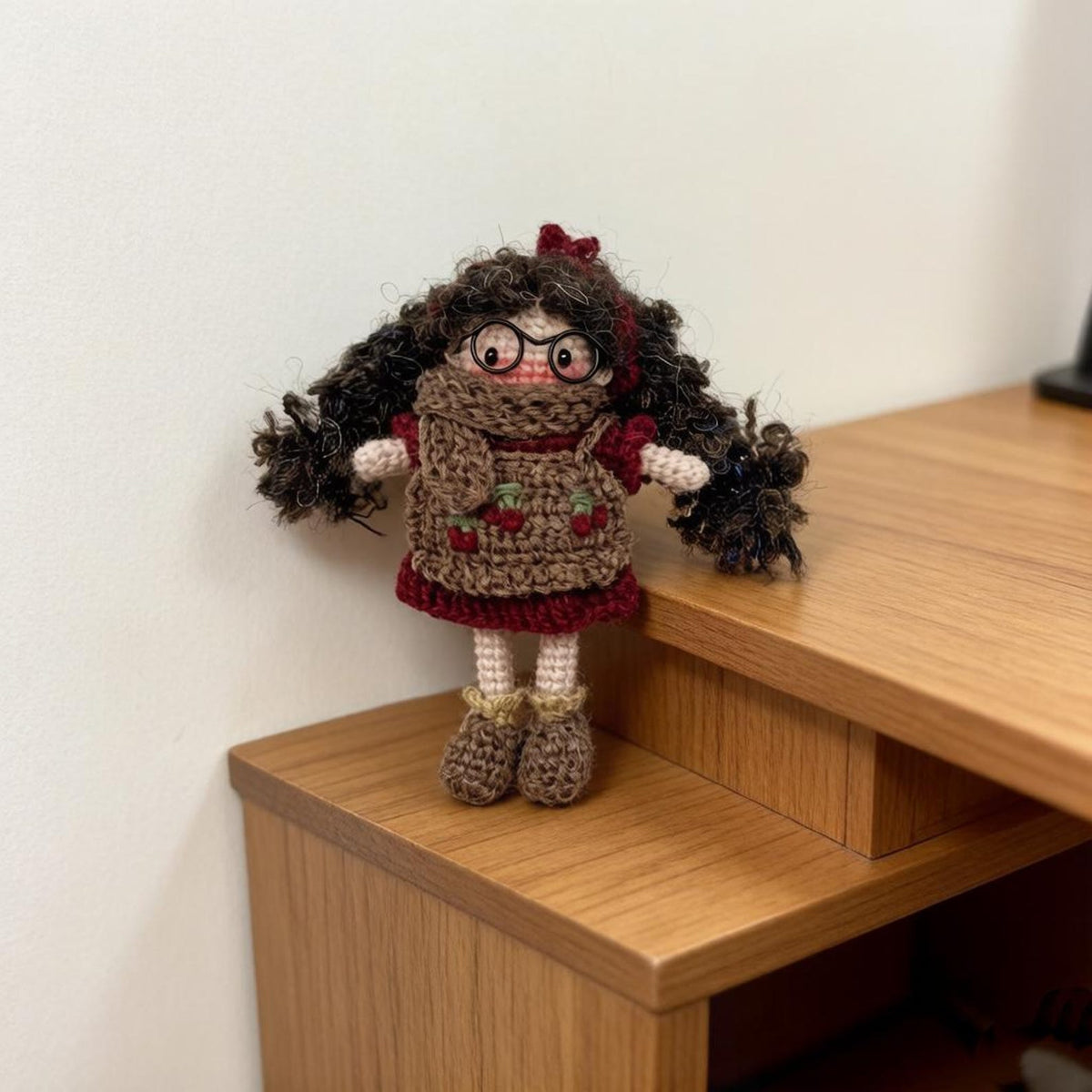 Artisan knit maiden sculpted pieces, tabletop ornamental trims, hobbyist display adornments, birthday mementos, Yuletide desk embellishments