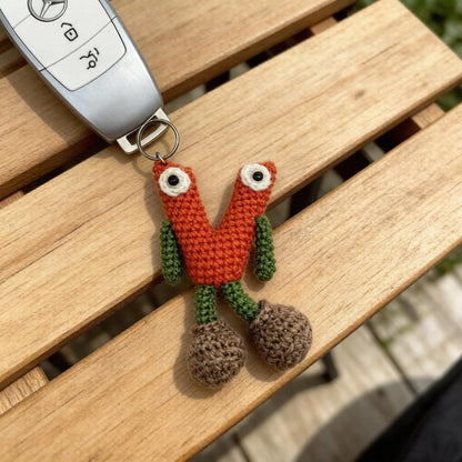 Artisan woven capital V charm, gathering ornamental trinket, sack dangling piece, personalized initial ornament, Yuletide tote adornment