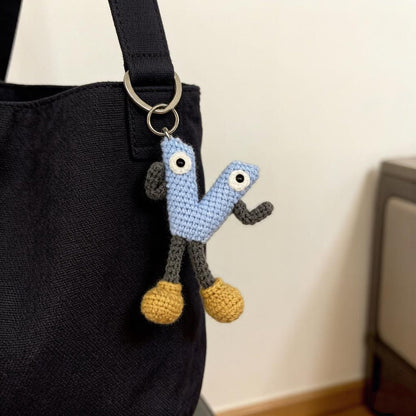Artisan woven capital V charm, imaginative sack adornment, juvenile memento, couple monogram dangling trinket, Yuletide tote embellishment