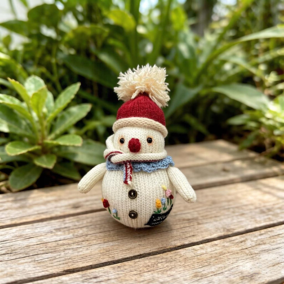 Hand Knit Snowman Sculpture Wool Thread Desktop Embellishment Wintry Seasonal Accent Collector Tokens Christmas Holiday Trinkets