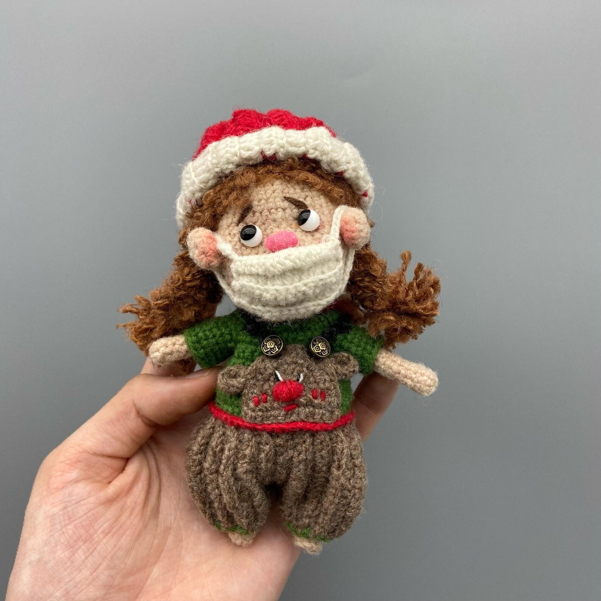 Hand Knit Wool Figurine Prominent Fangs Holiday Embellishment Crochet Plaything Pal Tokens Birthday Surprises Christmas Festive Trinkets