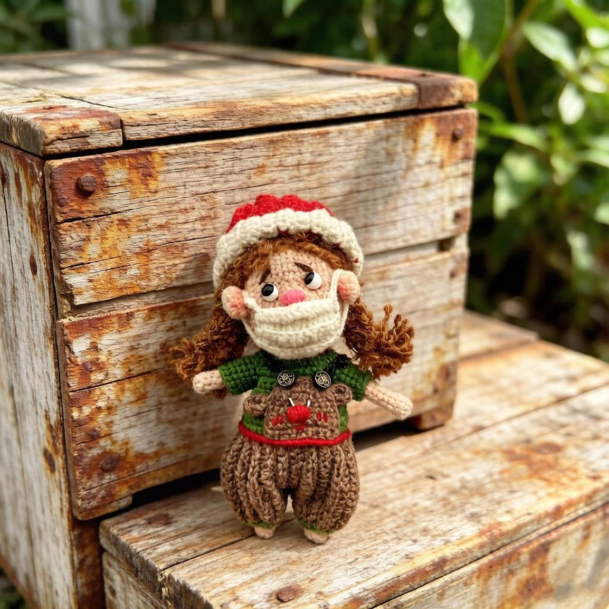 Hand Knit Wool Figurine Prominent Fangs Holiday Embellishment Crochet Plaything Pal Tokens Birthday Surprises Christmas Festive Trinkets