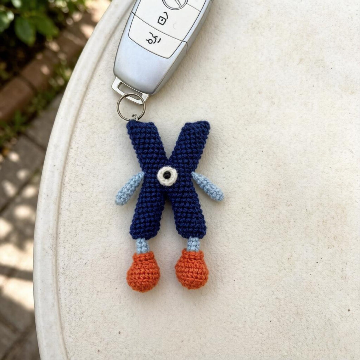 Artisan knit oversized capital X charm, sack adornments, keyring dangling trinkets, romantic pair mementos, Yuletide carry embellishments