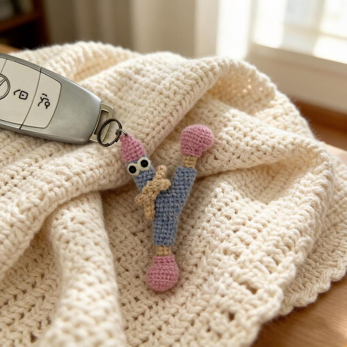 Artisan wool knit letter Y charm, keyring dangling trinket, imaginative sack adornment, personalized initial ornament, Yuletide carry decor