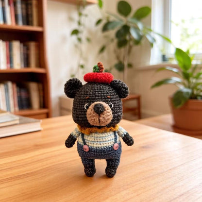 Artisan woven black bear sculpted pieces, tabletop souvenir trinkets, hobbyist display adornments, Yuletide household accents