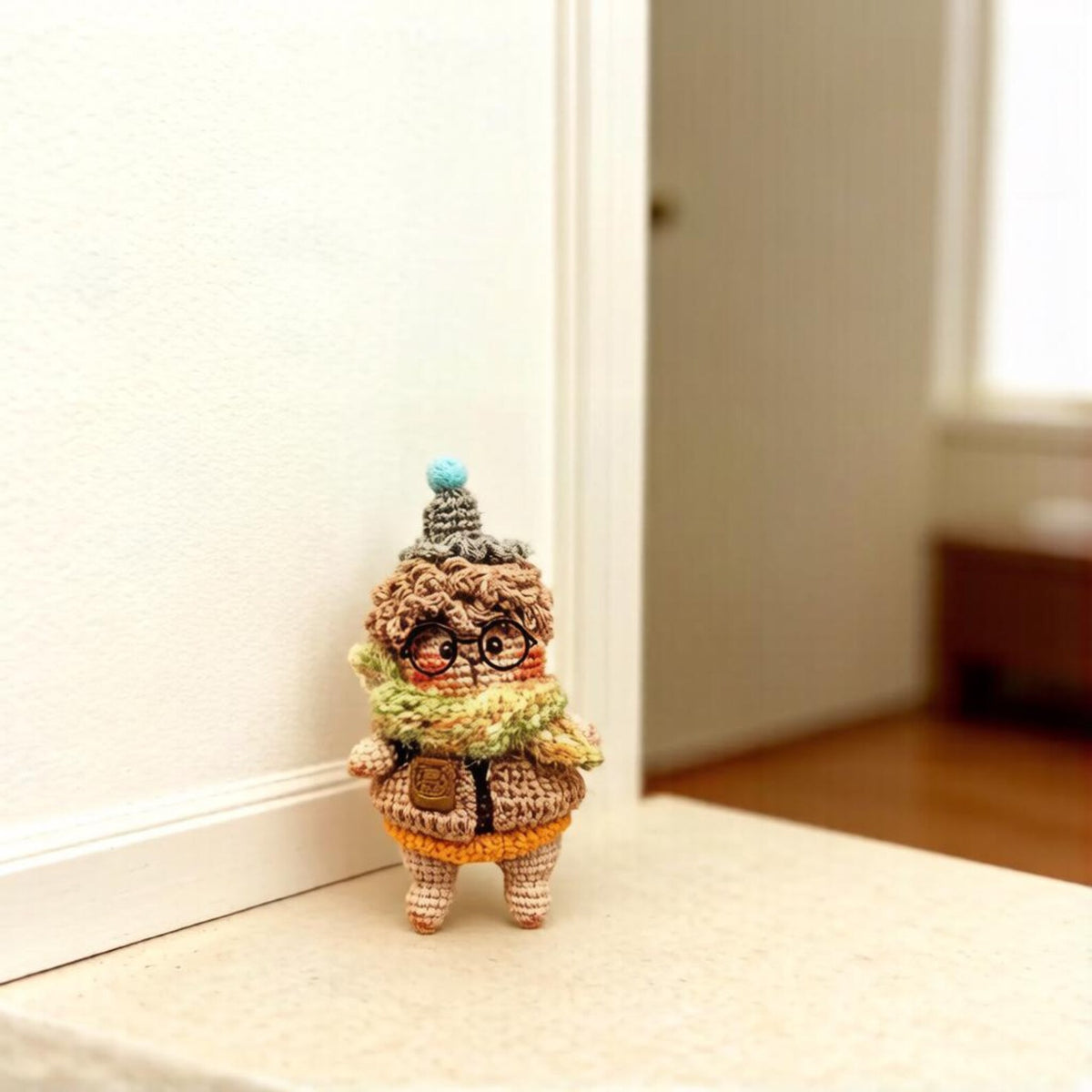 Hand Knit Boy Doll Indoor Table Ornament Birthday Memento Valentine’s Surprise Christmas Holiday Present Artisan Creative Home Decor