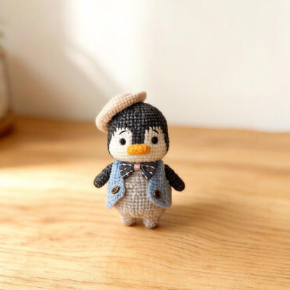 Artisan woven penguin sculpted pieces, imaginative desk souvenir trinkets, indoor ornamental accents, Yuletide table embellishments