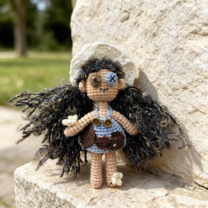 Artisan knit maiden figurines, imaginative ornamental pieces, purse‑hung trinkets, hobbyist‑oriented mementos, Yuletide wearable adornment