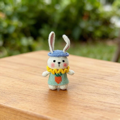 Artisan knit hare sculpted pieces, handcrafted tabletop ornamental trinkets, hobbyist display statues, Yuletide room embellishments