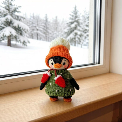 Hand Knit Winter Penguin Figurines Desktop Embellishments Vintage Curios Toddler Tokens Gathering Surprises Christmas Holiday Trinkets