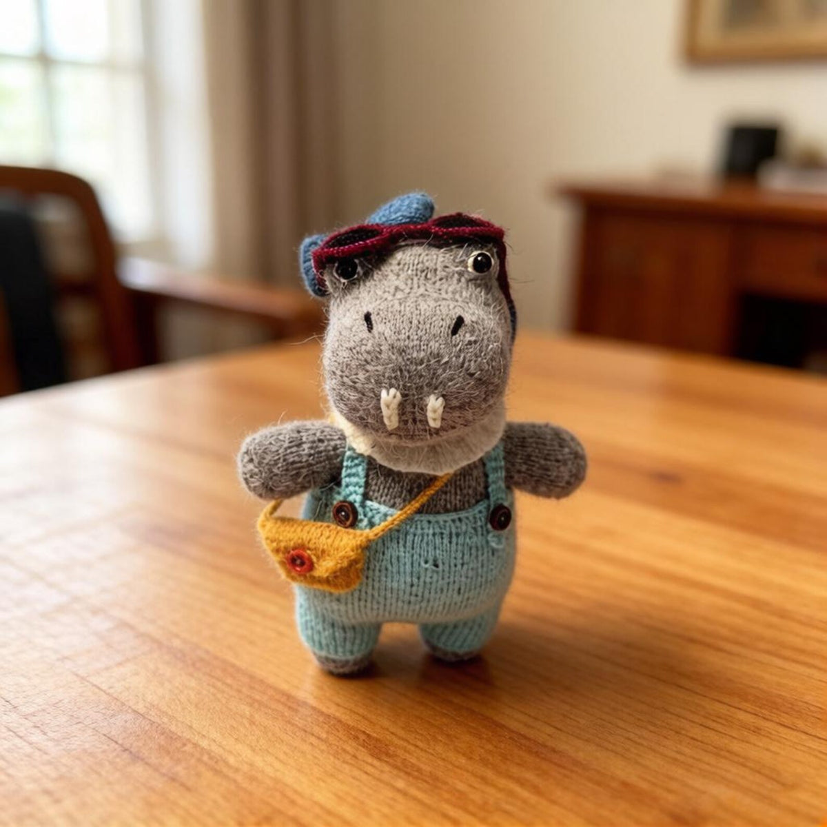 Artisan knit hippo sculpted piece, enthusiast treasure, animal motif gathering ornamental accent, masculine keepsake, Yuletide interior trim