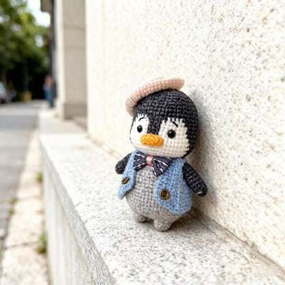 Artisan woven penguin sculpted pieces, imaginative desk souvenir trinkets, indoor ornamental accents, Yuletide table embellishments