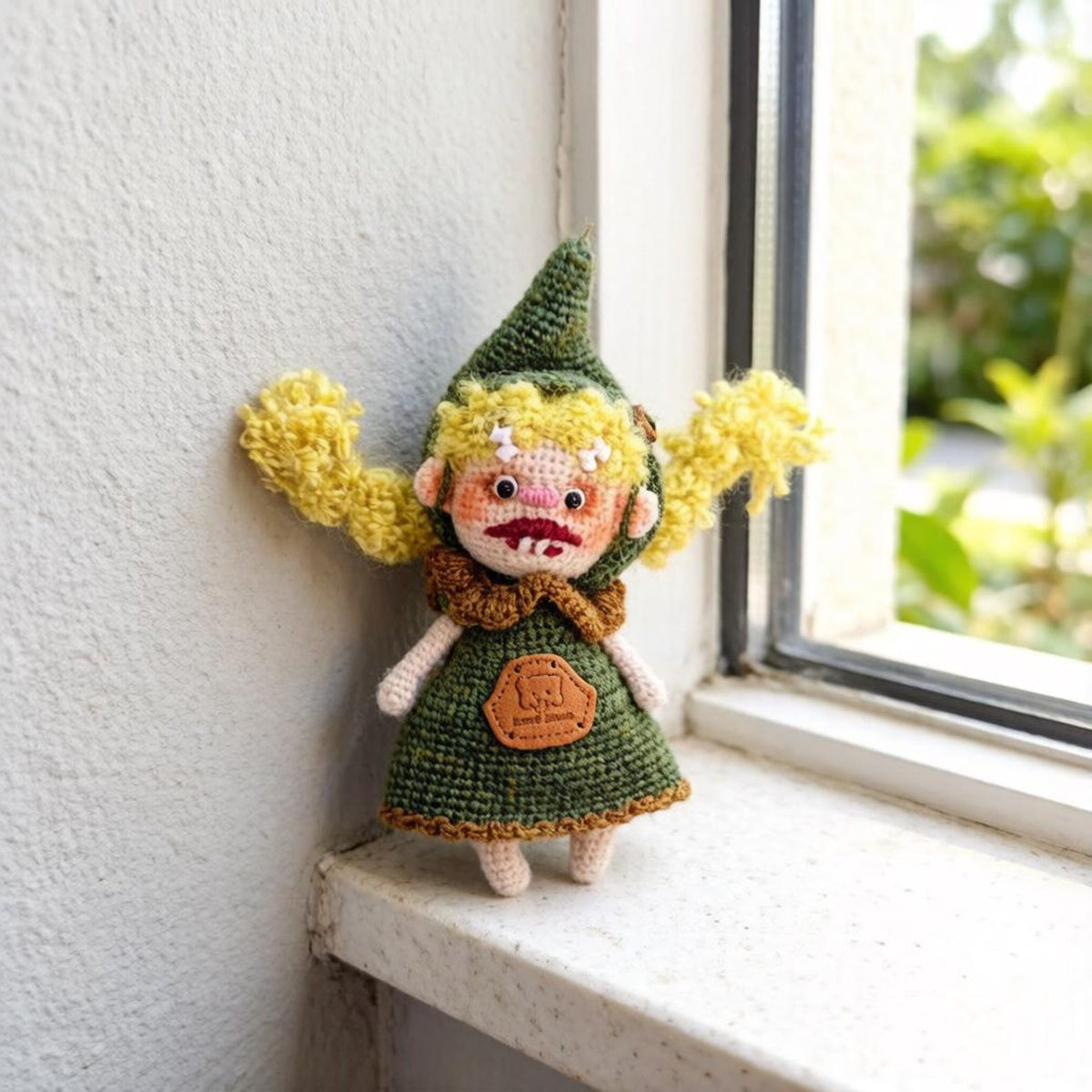 Artisan knit sprite figurines, hobbyist curator treasure, imaginative juvenile token, hanging souvenir, Yuletide display adornment
