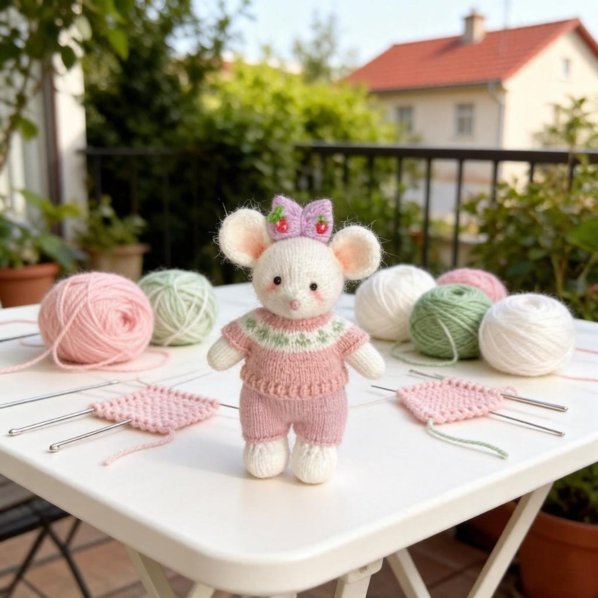 Artisan knit rodent sculpted piece, tabletop adornments, imaginative seasonal keepsakes, anniversary souvenirs, Yuletide household trim