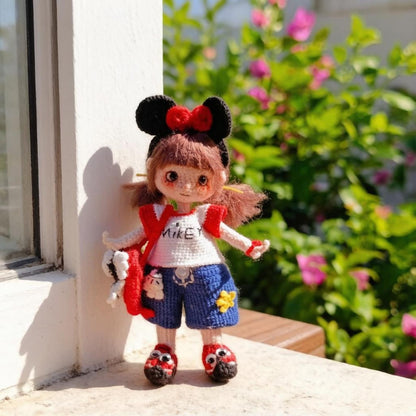 Hand Crochet Mickey Inspired Girl Sculpture Wool Thread Crochet Plaything Celebration Embellishment Desktop Trinkets Christmas Holiday Goods