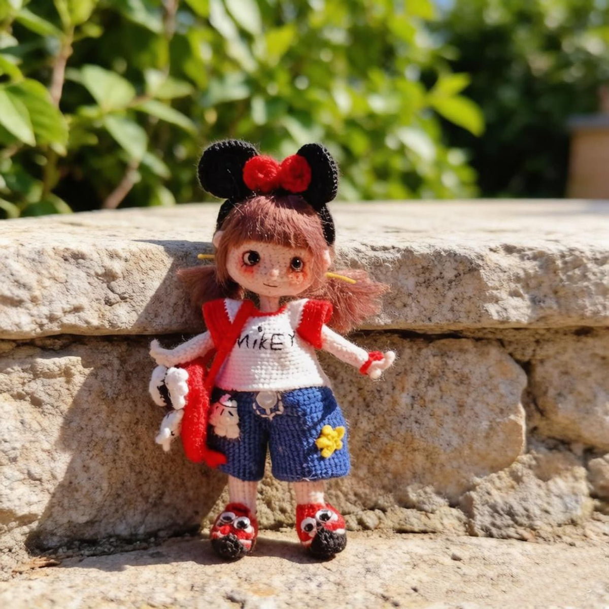 Hand Crochet Mickey Inspired Girl Sculpture Wool Thread Crochet Plaything Celebration Embellishment Desktop Trinkets Christmas Holiday Goods