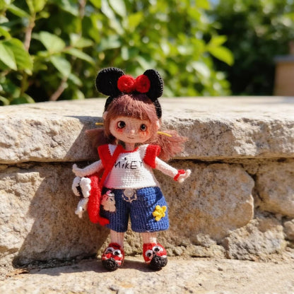Hand Crochet Mickey Inspired Girl Sculpture Wool Thread Crochet Plaything Celebration Embellishment Desktop Trinkets Christmas Holiday Goods