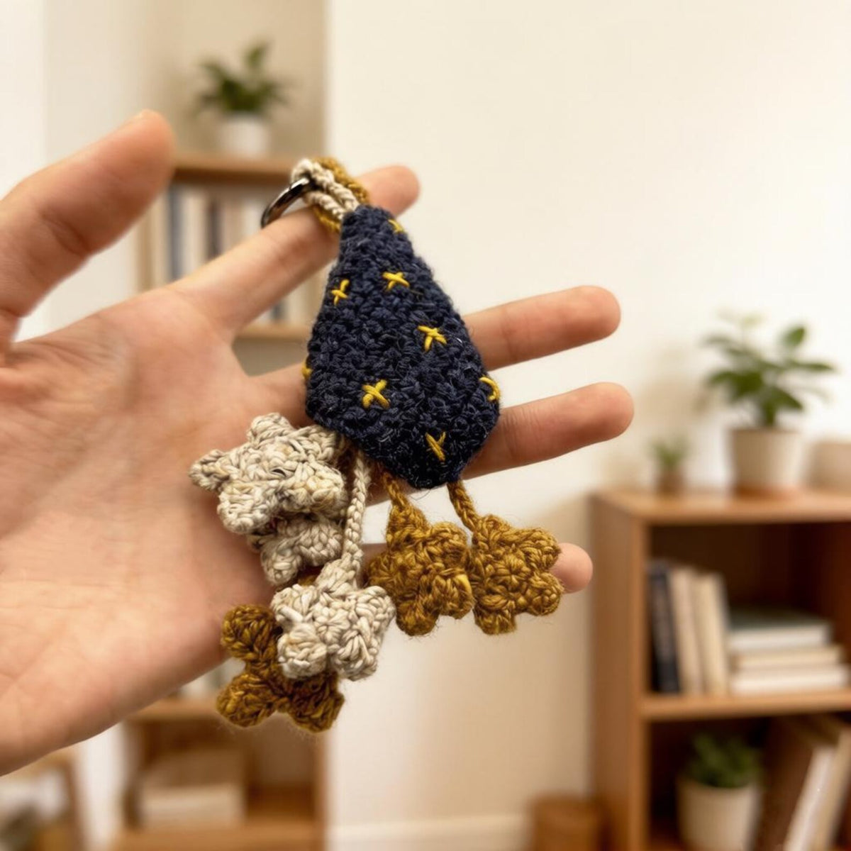 Artisan crafted stellar charms, handbag packing adornments, keyring trinkets, imaginative fiber statuettes, Yuletide indoor accents