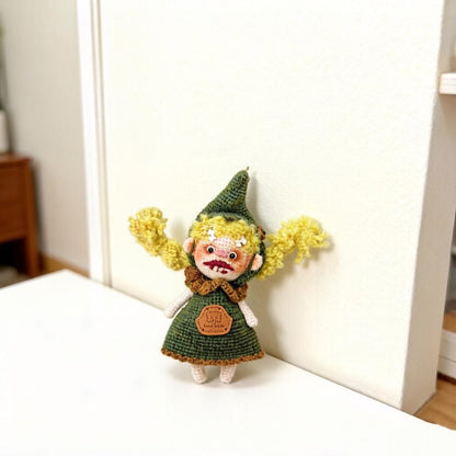 Artisan knit sprite figurines, hobbyist curator treasure, imaginative juvenile token, hanging souvenir, Yuletide display adornment