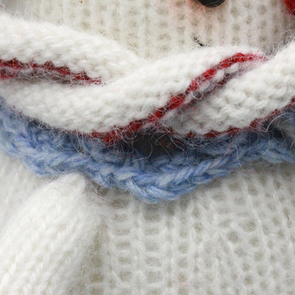 Hand Knit Snowman Sculpture Wool Thread Desktop Embellishment Wintry Seasonal Accent Collector Tokens Christmas Holiday Trinkets