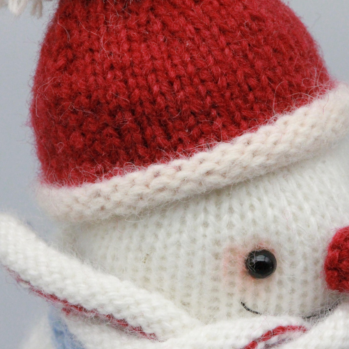 Hand Knit Snowman Sculpture Wool Thread Desktop Embellishment Wintry Seasonal Accent Collector Tokens Christmas Holiday Trinkets