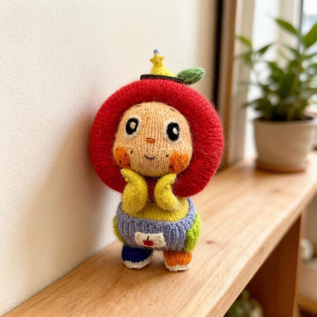 Hand Knit Wool Apple Figurine Cheerful Nursery Embellishment Youth Tokens Vintage Curios Interior Surprises Christmas Holiday Trinkets