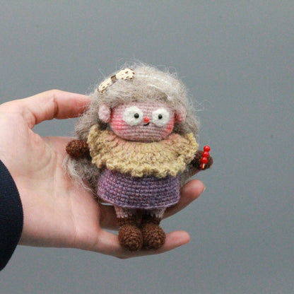 Artisan yarn knit figurine charm, tabletop decorative statuette, purse ornamental trim, everyday carry side piece, Yuletide seasonal decor