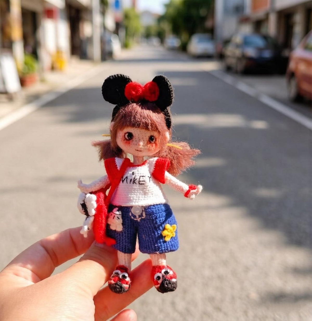 Hand Crochet Mickey Inspired Girl Sculpture Wool Thread Crochet Plaything Celebration Embellishment Desktop Trinkets Christmas Holiday Goods