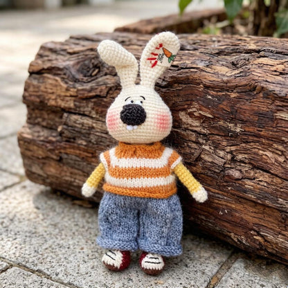 Artisan knit hare sculptures, imaginative nursery display accents, gathering mementos, juvenile favors, Yuletide interior adornments