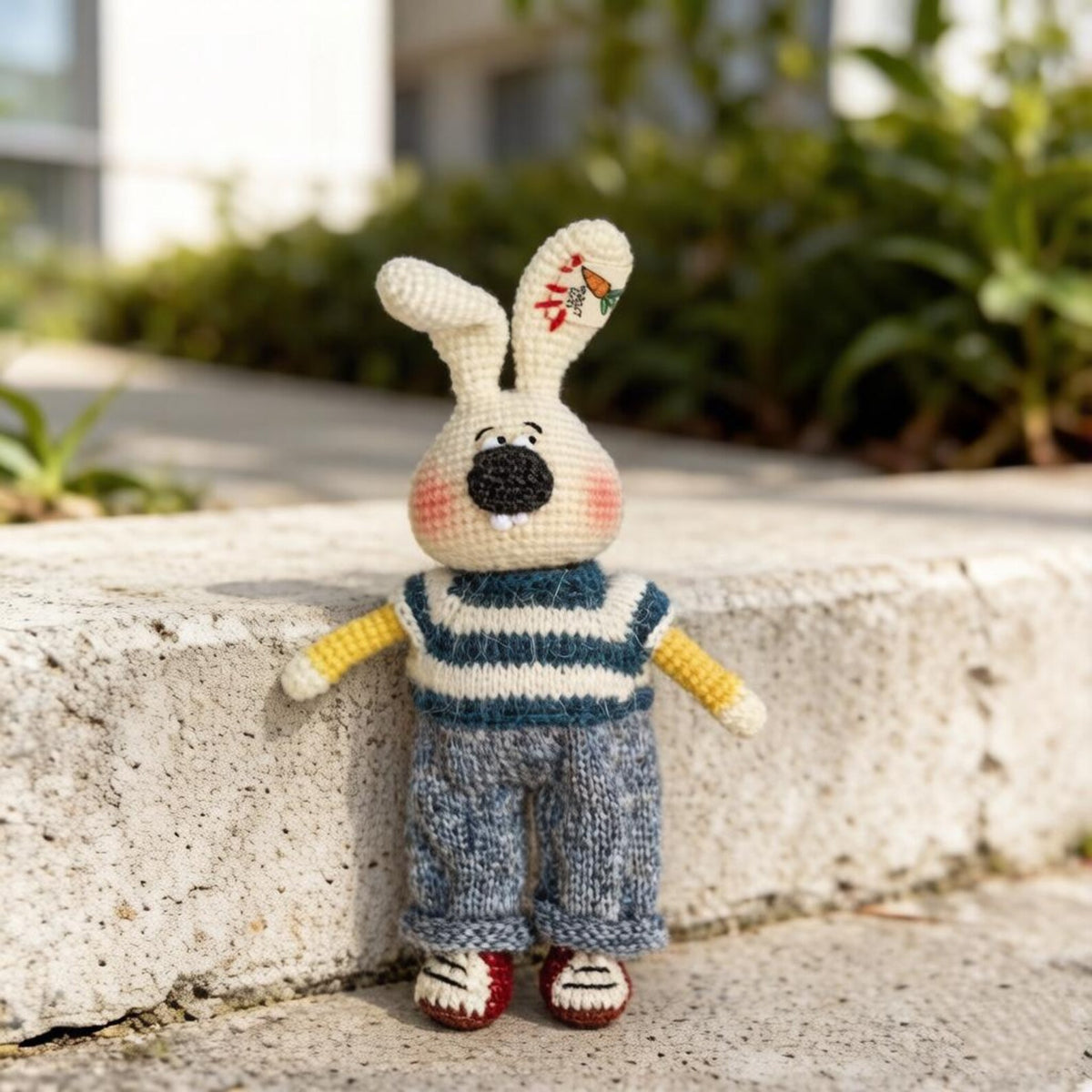Artisan knit hare sculpture, imaginative juvenile tokens, fiber statuettes, gathering motif mementos, indoor adornment, Yuletide decor