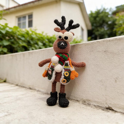 Artisan Knit Fiber Reindeer Sculpture, Yuletide Interior Adornment, Seasonal Memento Trinket, Birthday Token, Xmas Home Embellishment
