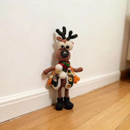 Artisan Knit Fiber Reindeer Sculpture, Yuletide Interior Adornment, Seasonal Memento Trinket, Birthday Token, Xmas Home Embellishment